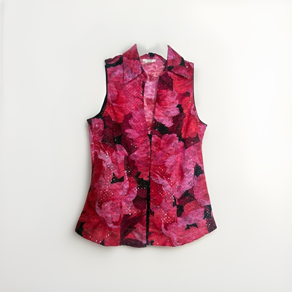 Vintage Cache Y2K Corset Top Sequin Black Pink Floral Size M USA